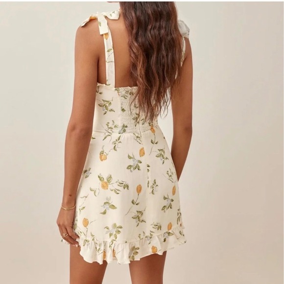 Reformation Christine Mini Dress in Citron (Lemon Print, Women's Size 8 - Picture 7 of 16